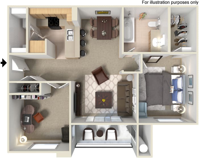 A4 1 Bed 1 Bath Floor Plan A4 1 Bed 1 Bath Floor Plan at Waterstone Apartment Homes, Tracy, 95377